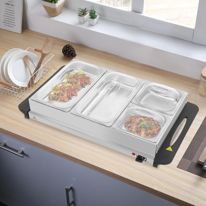 Buffet Speisewärmer Buffetwärmer mit 4 Herausnehmbaren Tabletts &amp; Warmhalteplatte, Buffet Wärmer 300
