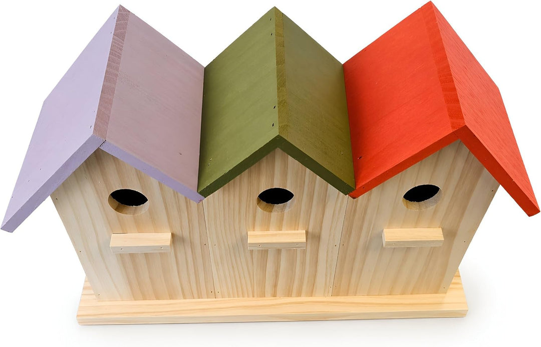 colourliving Nisthaus Birdy 3er Vogelhaus Holz Nistkasten | Holz 42 x 25 x 13 cm 32 mm Einflugloch f