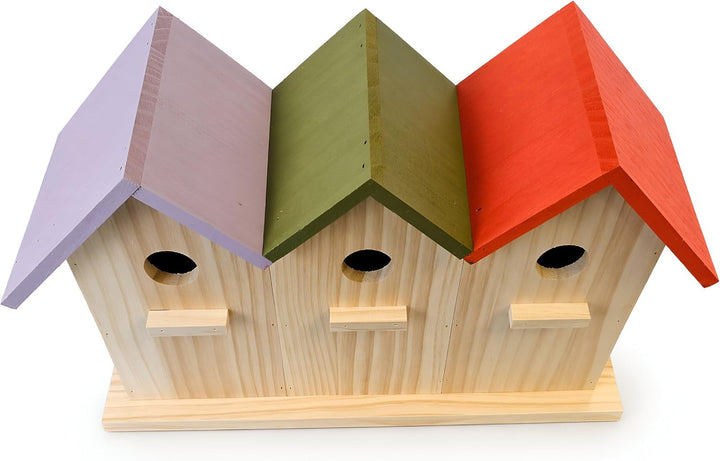 colourliving Nisthaus Birdy 3er Vogelhaus Holz Nistkasten | Holz 42 x 25 x 13 cm 32 mm Einflugloch f