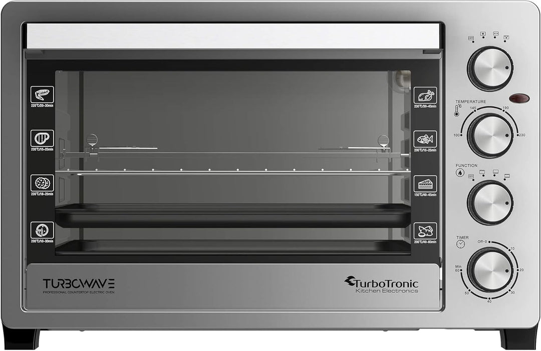 TurboTronic Elektrobacköfen mit Umluft, Grill & Drehspiess | 30 L, 38 L & 45 L Edelstahl-Tischbacköf