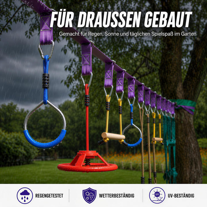 Ninja Warrior Obstacle Course for Kids Workout Equipment, 2 x 55ft Slacklines with 10 Weatherproof &amp;