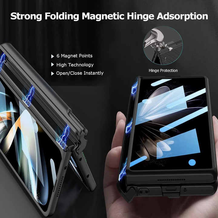 NINKI Magnetic Case für Samsung Galaxy Z Fold 4 hülle mit S Stift Halter Gurt,[Scharnierschutz] [Bil