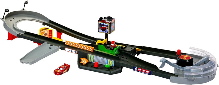 DISNEY Pixar Cars Piston Cup Action - Interaktives Rennstrecken Spielset, Beschleuniger, Boxengassen