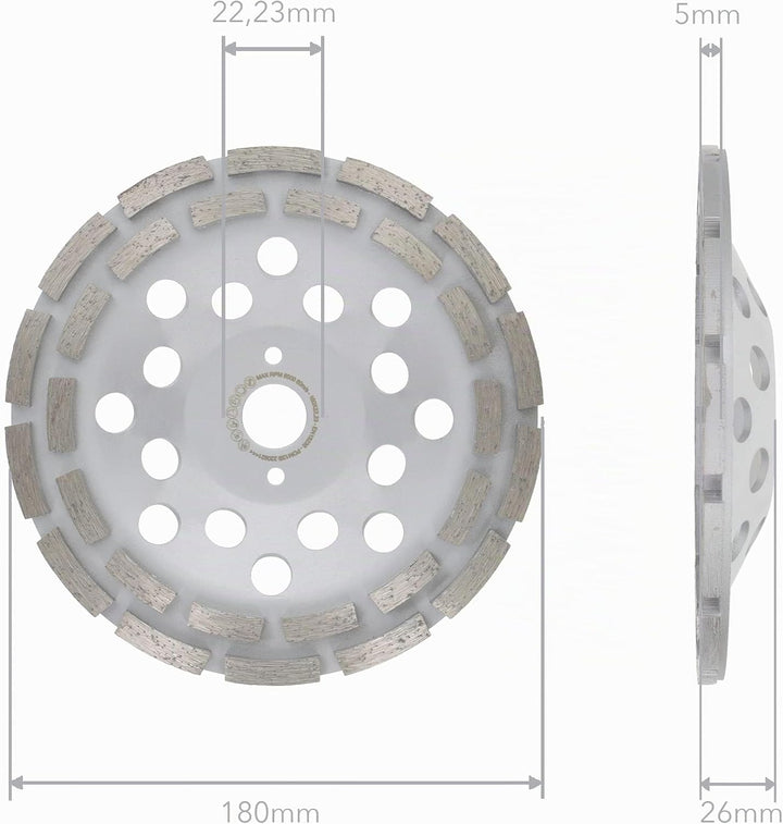 PRODIAMANT Premium Diamant-Schleiftopf 180mm Beton universal 180 mm x 22,2 mm Schleifscheibe doppelr