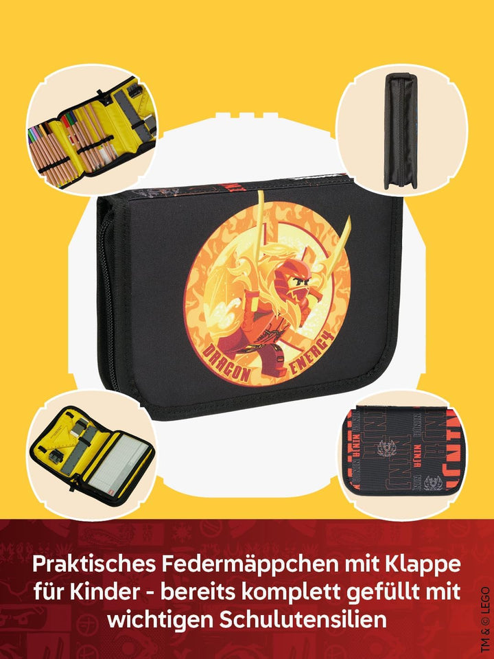 SKANDO BAGS Etui mit Inhalt Lego NINJAGO, Dragon Energy: Enthält Bleistifte, Farbstifte, Radiergummi
