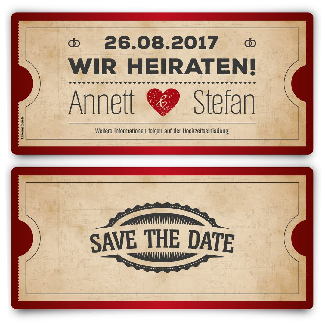 Save the Date Karten zur Hochzeit (10 Stück) - Vintage Herz in Rot 10 Stück Rot, 10 Stück Rot