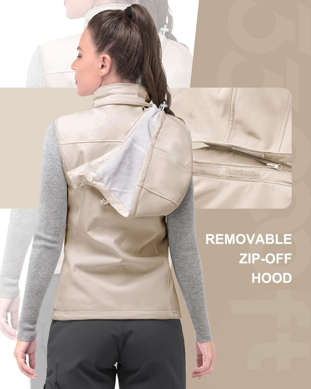 33,000ft Damen Softshell Westen mit Abnehmbare Kapuze Fleece Gefütterte Ärmellose Jacke Wasserdichte