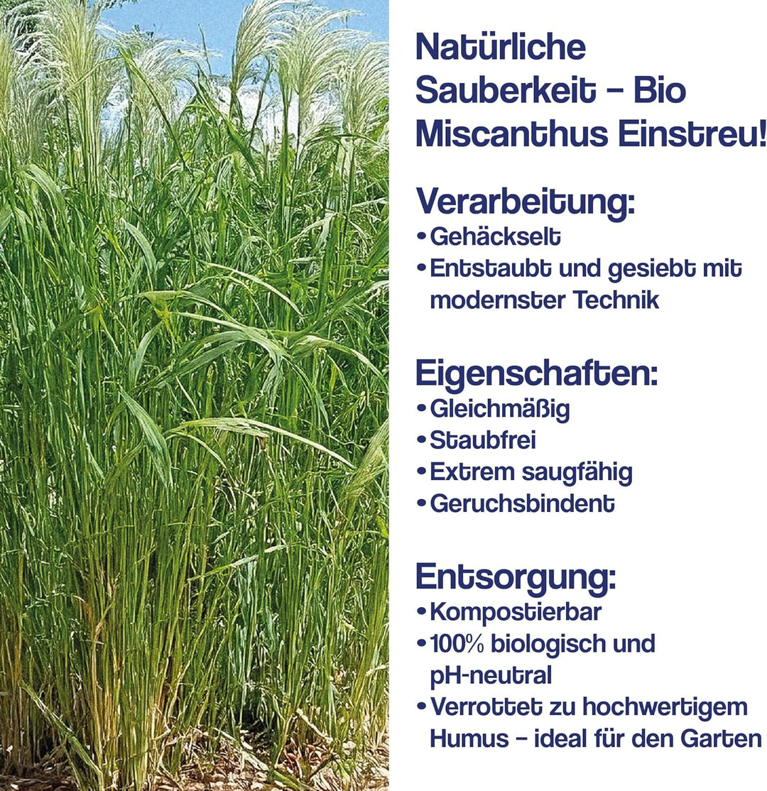 Gebrüder Goller 60L Miscanthus Bio Einstreu grobe Struktur 2-6cm I Kleintiereinstreu I Miscanthus Ei