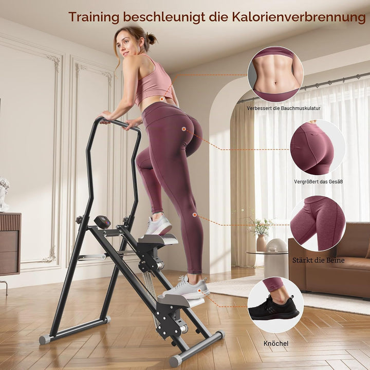 MOMODA Treppenstepper Klettertrainer mit Reistance für Zuhause Cardi Übung faltbar grau Weiss/opulen