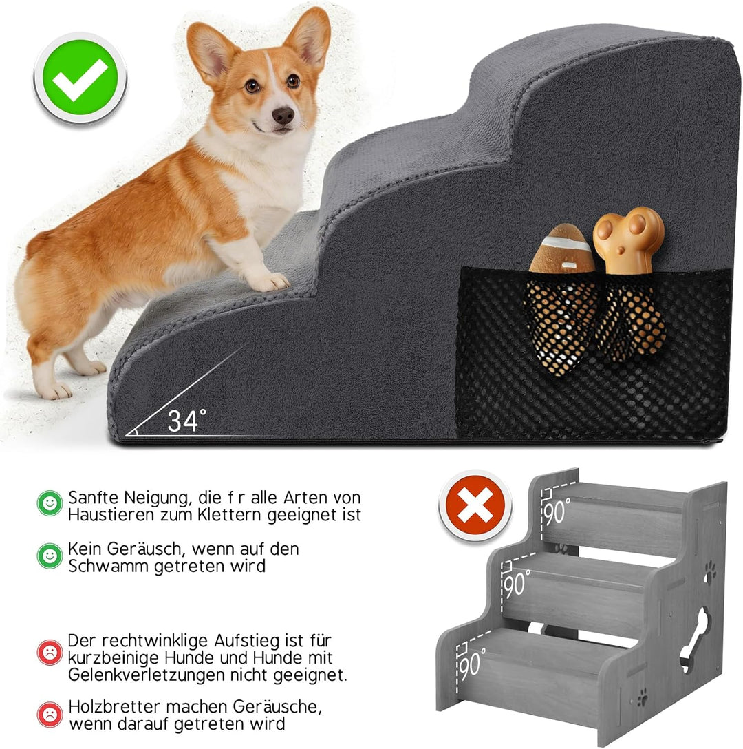 Thihome Hundetreppe 3 Stufen, rutschfeste Haustiertreppe für Kleine Hunde, Waschbarer Hundetreppe 40