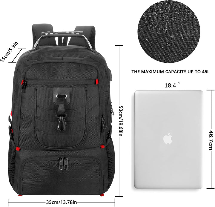 YAMTION Rucksack Herren Gross mit Schuhfach und 18,4 Zoll Laptopfach für Arbeit,Wasserdichter Sportr