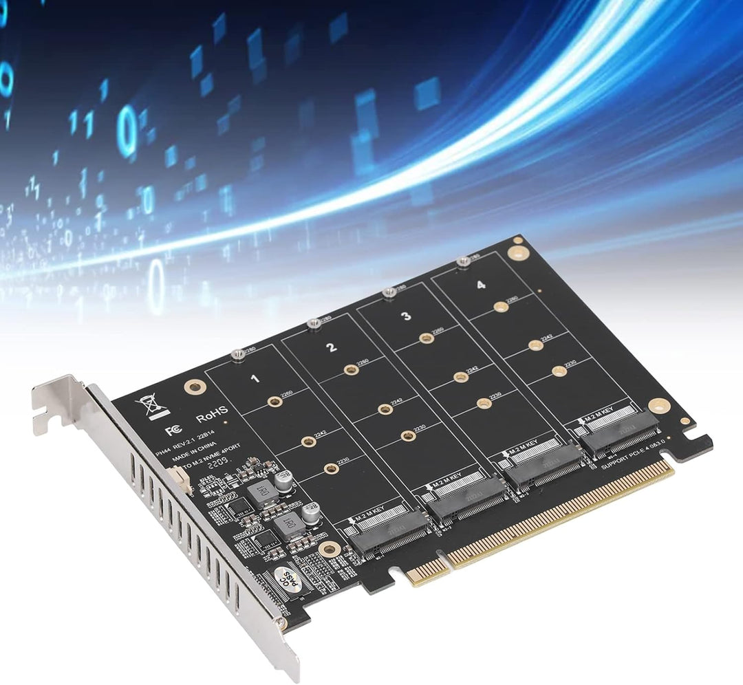 Bewinner 4 Port M.2 NVME SSD auf PCIE X16 Adapter, High Speed 4x32Gbps Soft Raid Card mit Individu