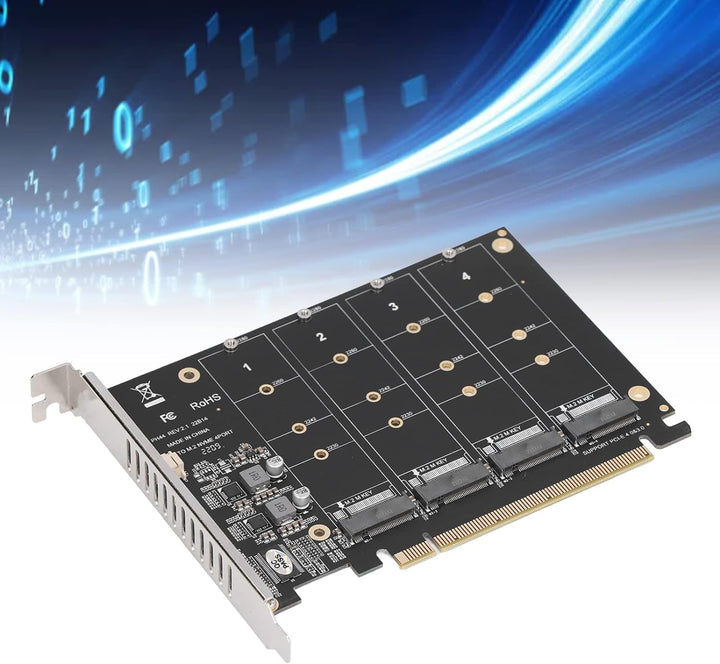 Bewinner 4 Port M.2 NVME SSD auf PCIE X16 Adapter, High Speed 4x32Gbps Soft Raid Card mit Individu