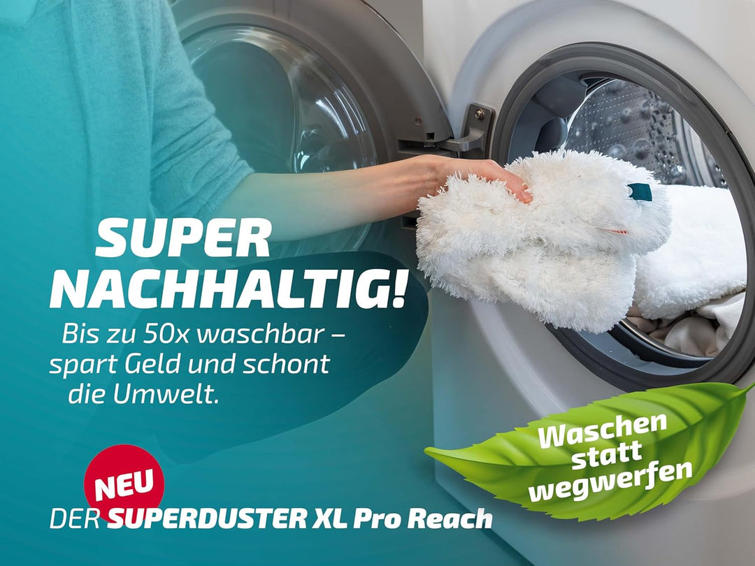 Leifheit SUPERDUSTER XL Pro Reach Set, Staubwedel lang ausziehbar durch 43 cm Langen Stiel, waschbar