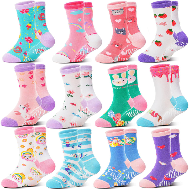Welwoos 12 Paare Stoppersocken Kinder Baby Mädchen Socken Antirutschsocken Kinder Anti Rutsch Baumwo