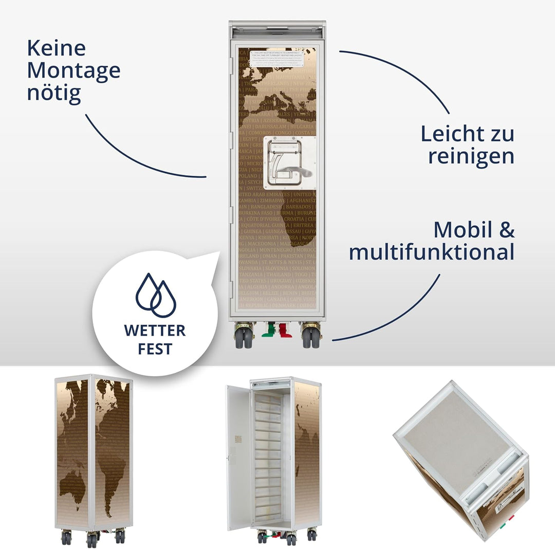 Airline Trolley Weltkarte, Küchenwagen mit Rollen, Büroschrank Metall, Industrial Möbel, Norm: Atlas
