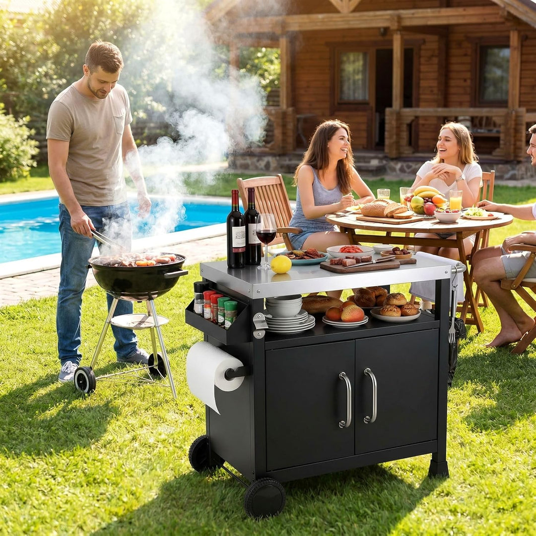 TLSUNNY Grilltisch Outdoor, Grillwagen mit Edelstahl Tischplatte 75x50 cm, Grill Trolley mit Untersc