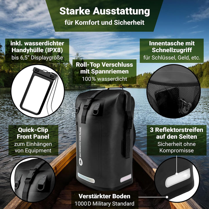 PIONEER wasserdichter Rucksack mit Rolltop Verschluss 35L 55L schwarz gelb oliv-grün - extra robust