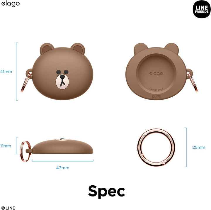elago I LINE Friends Silikon Hülle Kompatibel met für Apple AirTag 2 &amp; 1 Gen - Voller Schutz, Inklus