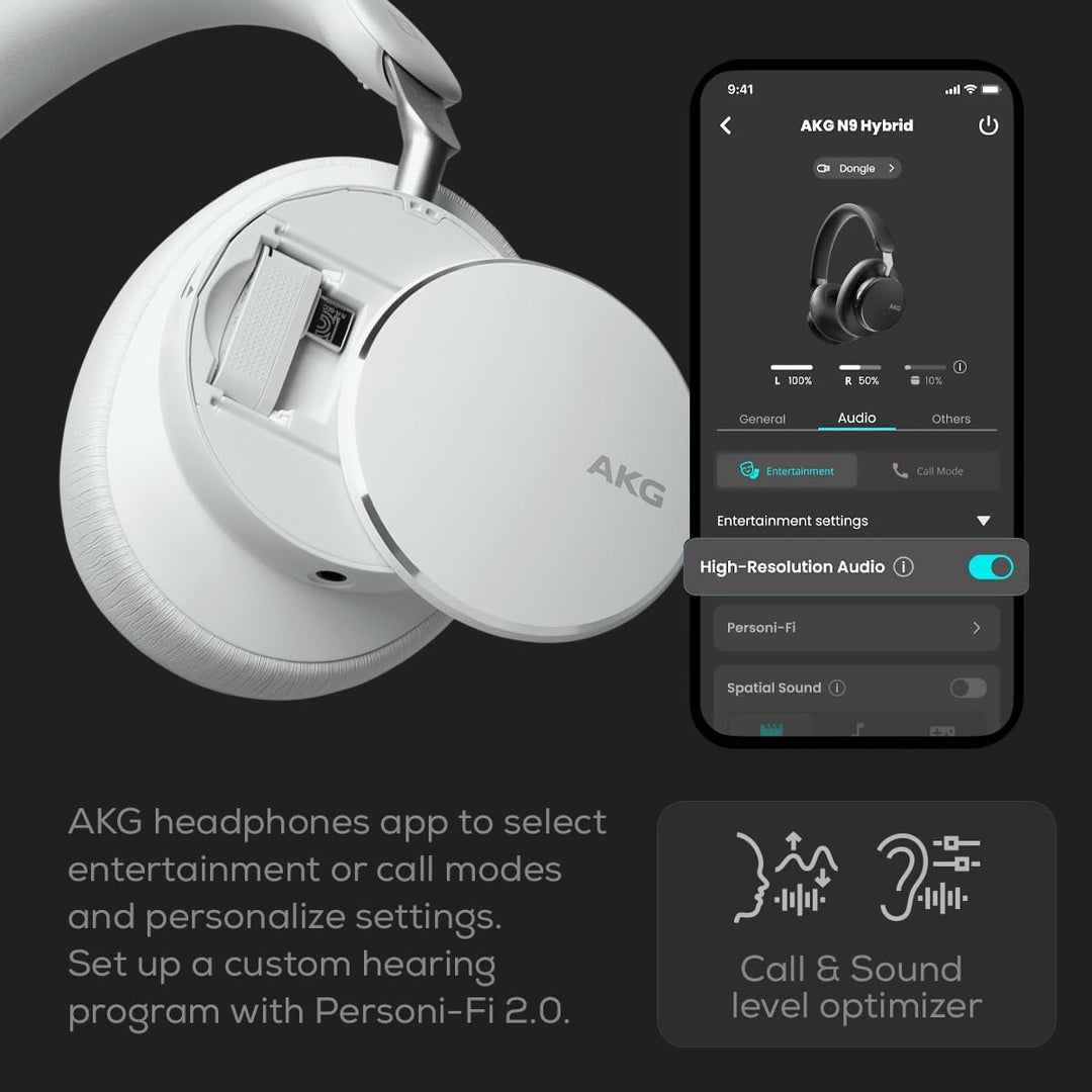 AKG N9 Hybrid Over-Ear Kopfhörer – Kabeloser kristallklarer Sound, True Adaptive Noise Cancelling, Z