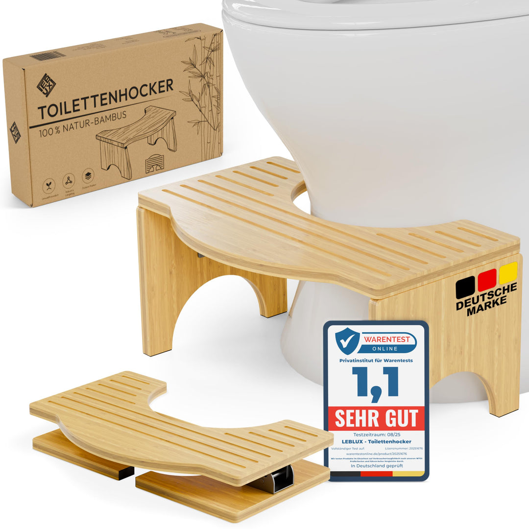 Klappbarer Toilettenhocker aus Bambus - Rutschfester WC Hocker für Erwachsene - Ergonomischer Klohoc