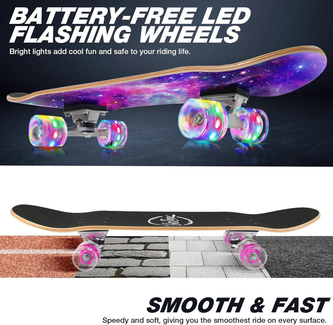 BELEEV Skateboard 31x8 Zoll Komplette Cruiser Skateboard für Kinder Jugendliche Erwachsene, 7-Lagige