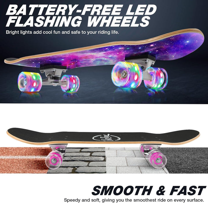 BELEEV Skateboard 31x8 Zoll Komplette Cruiser Skateboard für Kinder Jugendliche Erwachsene, 7-Lagige
