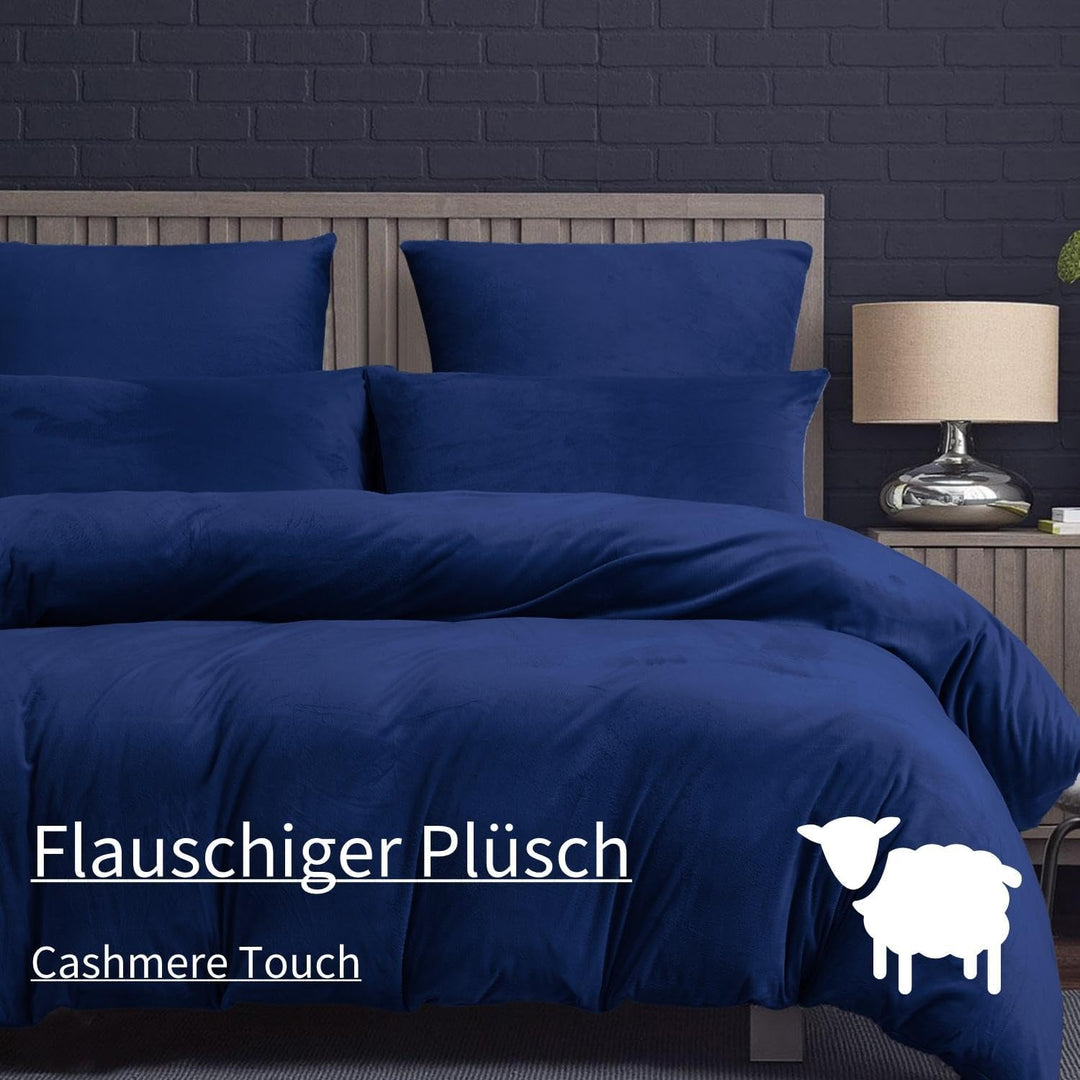 Boqingzhu Flanell Winter Bettwäsche 135x200cm 4Teilig Plüsch Biber Blau Dunkelblau Warm Kuschelig Fl