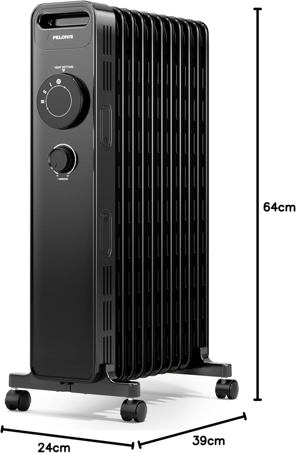 PELONIS Ölgefüllter Heizkörper mit einstellbarem Thermostat, Elektrischer Heizkörper mit 3 Wärmestuf