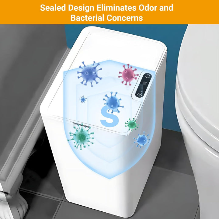 15L Badezimmer Mülleimer mit Deckel,Automatischer Sensor Mülleimer aus Kunststoff,IPX5 Wasserdichter