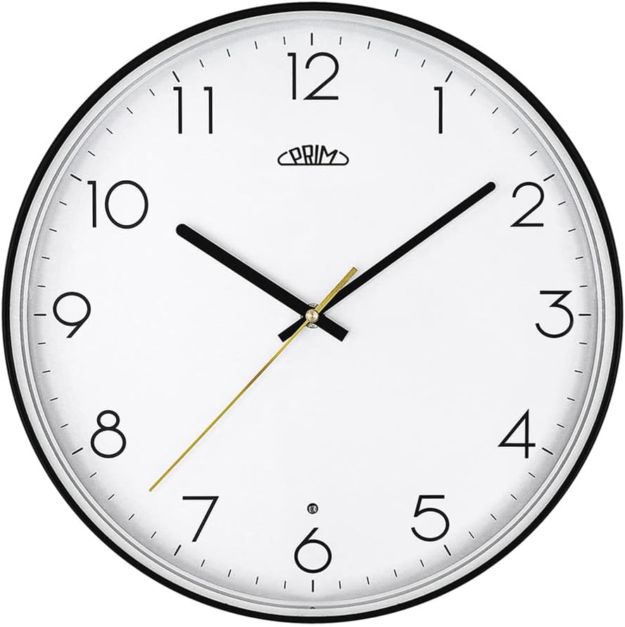 PRIM Sense Leuchtende Design Kunstoff Wanduhr, Weiss/Schwarz, Licht- und Geräusch-Sensor, Quarz-Uhrw