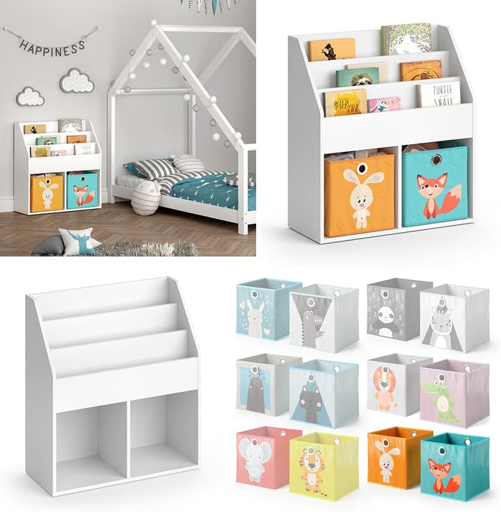 Vicco Kinderregal Luigi, Weiss, 72 x 79 cm mit 2 Faltboxen Opt.1 Weiss 72x79 mit Faltboxen Fuchs/Has