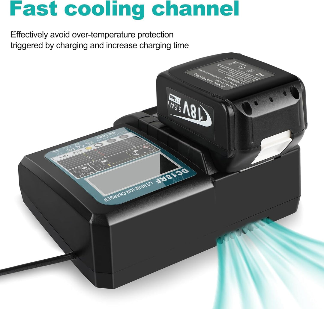 ASUNCELL 3.5A DC18RC Schnellladegerät Kompatibel mit Makita 14,4V-18V Li-Ion Ersatzakku BL1815 BL183