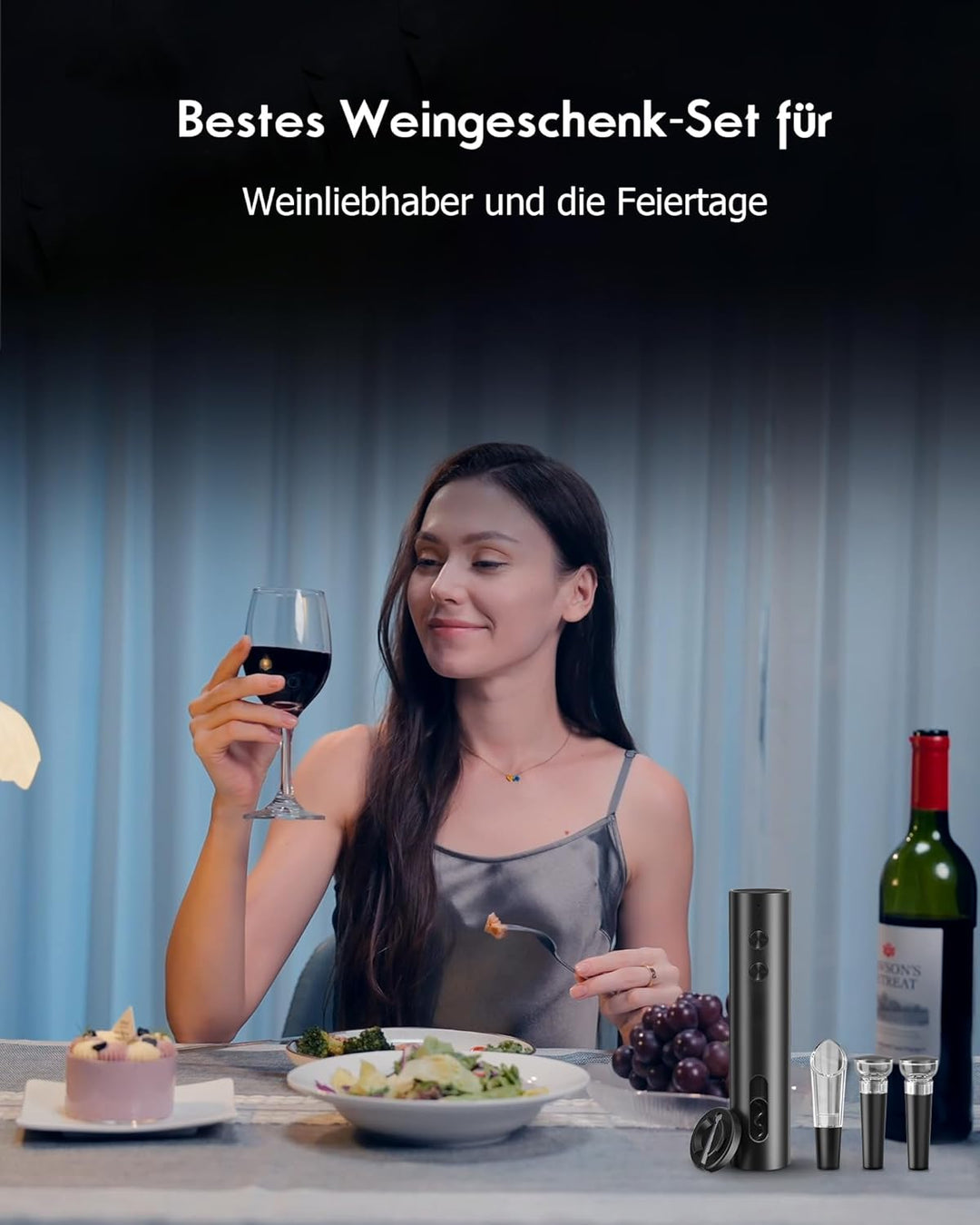 ZOYIDOUX Elektrischer Weinöffner Set Rechargeable – Elektrischer Korkenzieher USB-C mit 2 Vakuum-Wei
