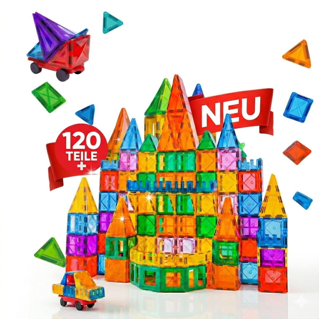 KIYARI Magnetbausteine 120 Teile – Grosse 7,5 cm Montessori Magnet Bausteine für Kinder ab 3 Jahren,