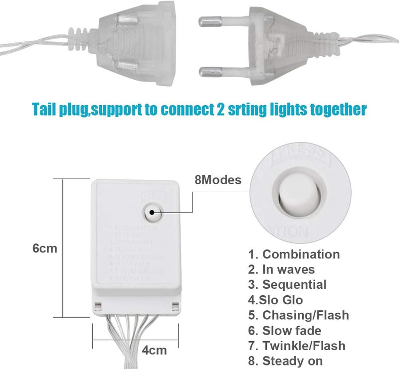 Klighten 3.5M LED Lichterkette Vorhang Leuchtvorhang Mit 8 Modi 96 LED Lichtervorhang Romantisch Lic