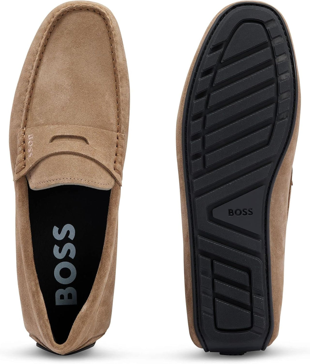 BOSS Herren Noel Mocc Mokassins aus Veloursleder mit Branding Grösse 40 EU Medium Beige260, 40 EU Me