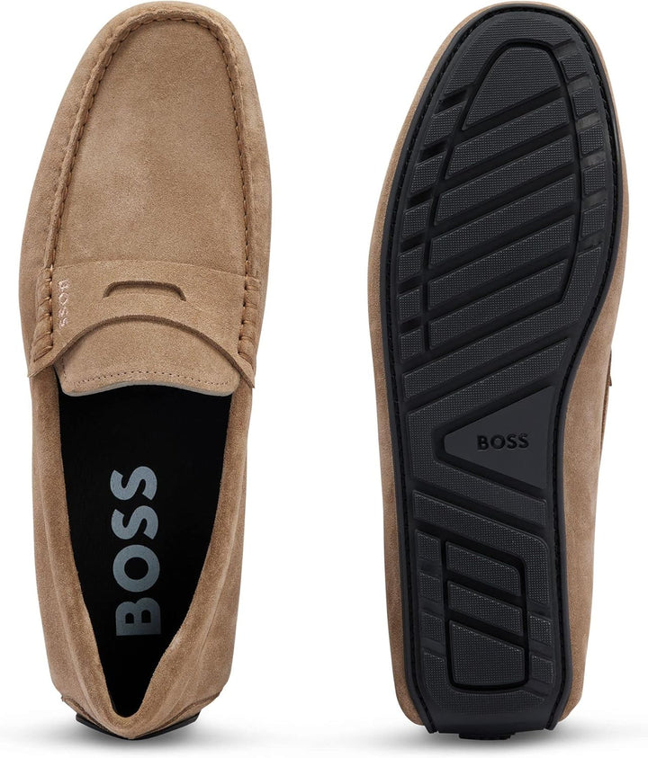 BOSS Herren Noel Mocc Mokassins aus Veloursleder mit Branding Grösse 40 EU Medium Beige260, 40 EU Me