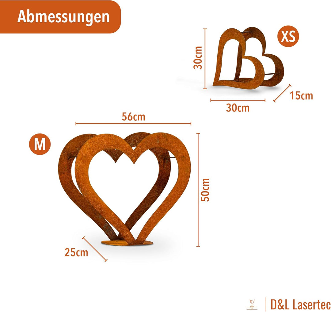 D&L Lasertec Herz aus Metall, Holz Regal, Rost, Edelrost, Holzregal Garten, Terrasse - Deko M