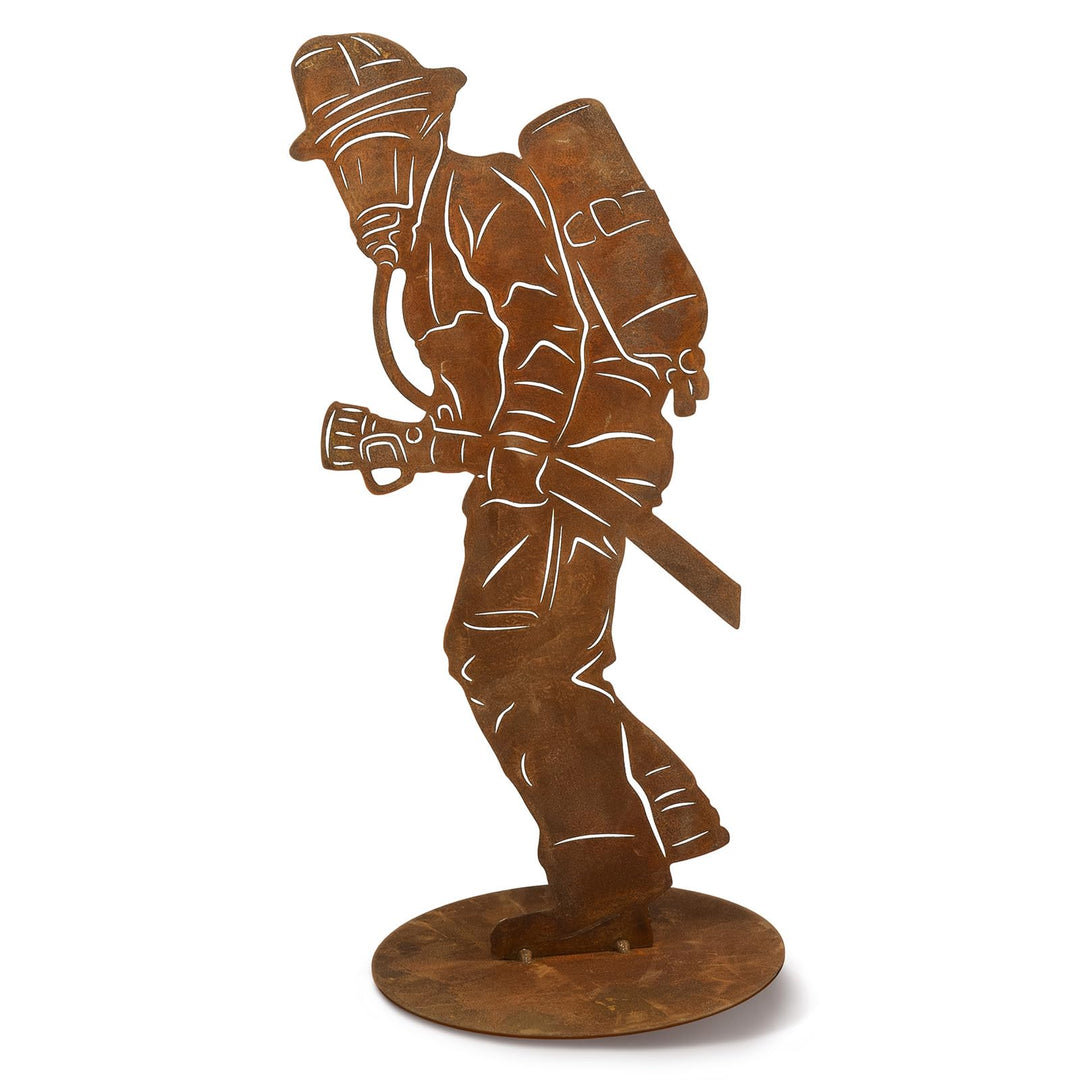 Feuerwehrmann Figur Rost - 40 cm - Handgefertigte Edelrost Feuerwehr Deko aus Metall - Wetterfeste G