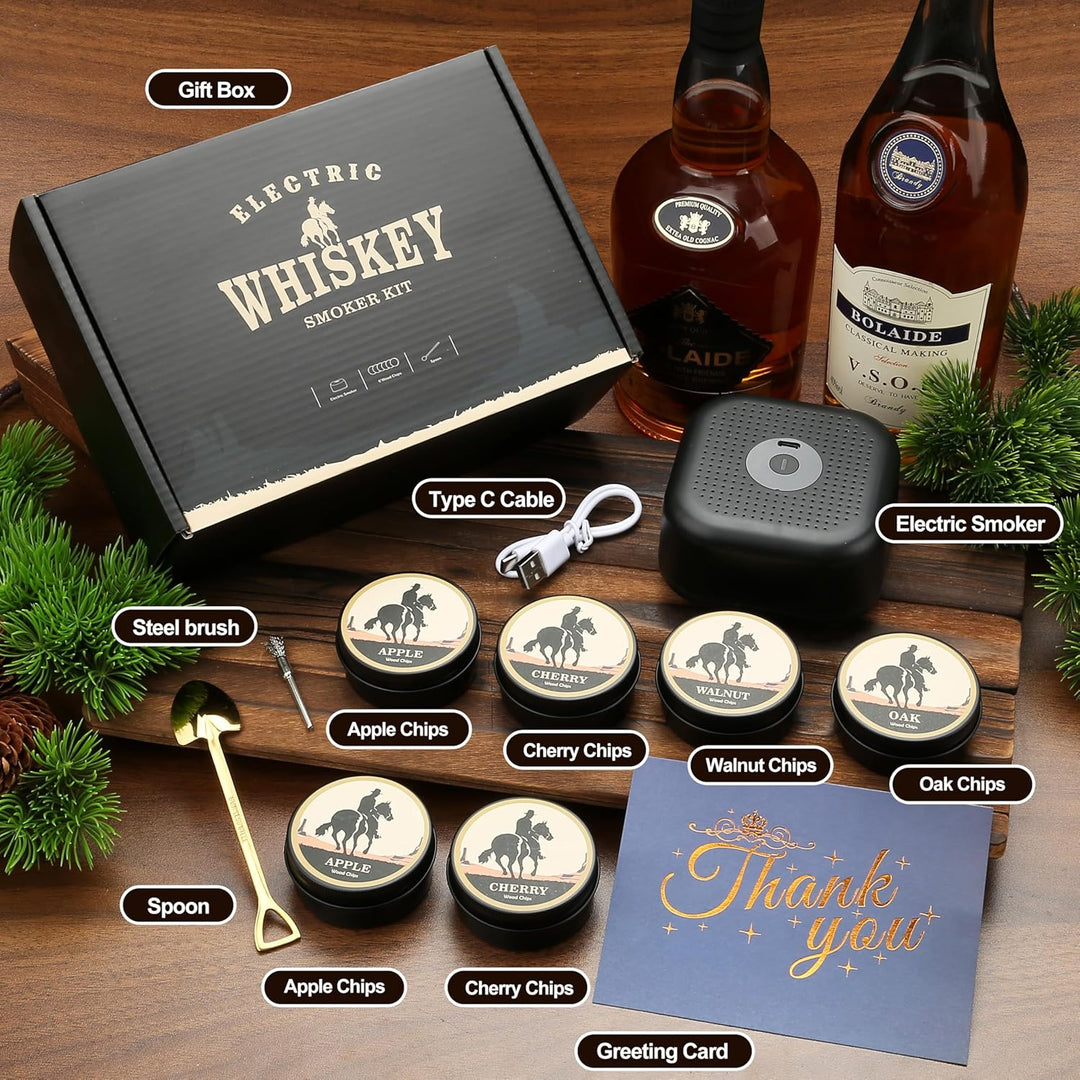 Elektrischer Whisky Smoker Set mit 6 Holzchips, Wiederaufladbare Cocktail Smoker Kit, Saturn S-moker