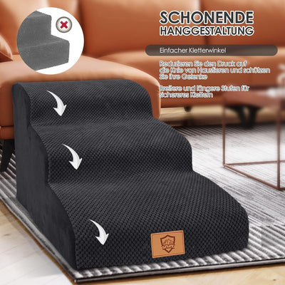 Myiosus rutschfeste Hundetreppe 3 Stufen, Haustiertreppe aus 30D Hochdichtem Schwamm, Katzentreppe m