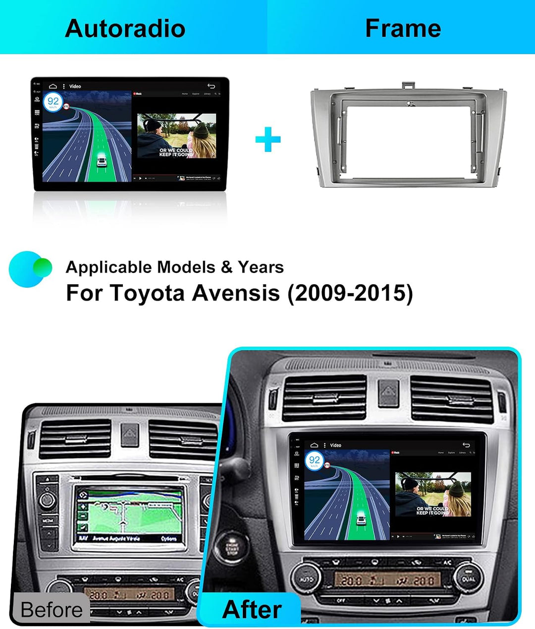 Android 15 IPS Autoradio Passt für Toyota Avensis (2009-2015) - Eingebautes CarPlay Android Auto - K