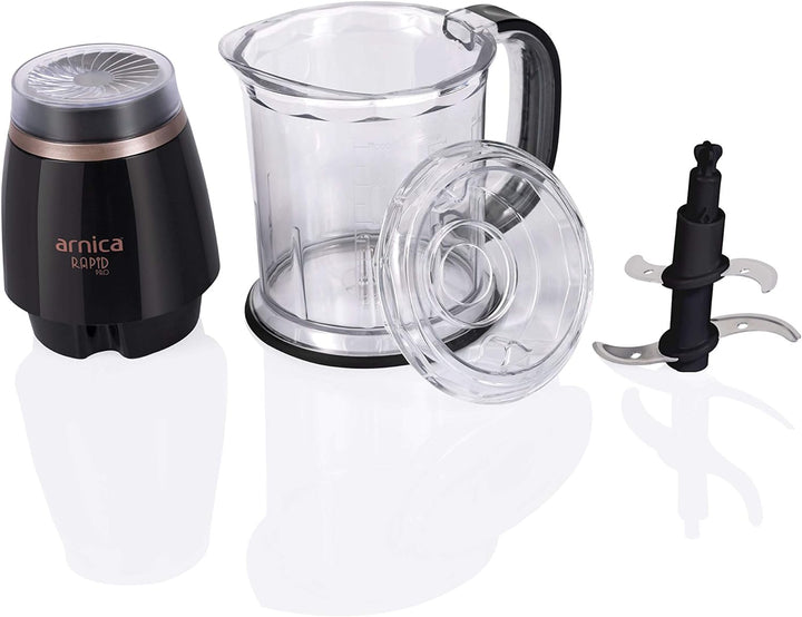 arnica Rapid Pro Multizerkleinerer Multihacker Zwiebelhacker Zerkleinerer 500W 4 Edelstahl-Messer