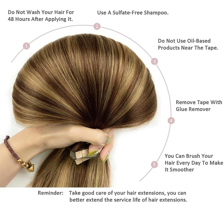 HotLulana Tape Extensions Echthaar Balayage Schokoladenbraun bis Karamellblond(#4/4/27) Extensions E