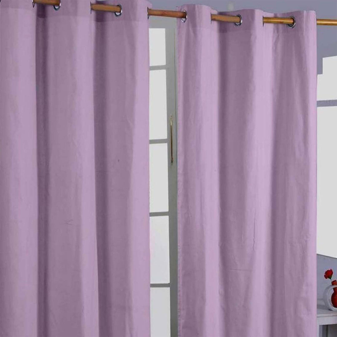 HOMESCAPES 2er Set eifarbige Ösen Gardinen je B137 x L182 cm aus 100% Baumwolle, blickdichte Vorhäng