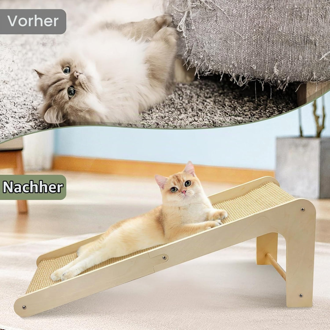 Kratzbrett Katze- 69 cm Hohe L-förmiger Dual-Use Sisal Kratzpads für Katzen aus Massivholz &amp; Natürli