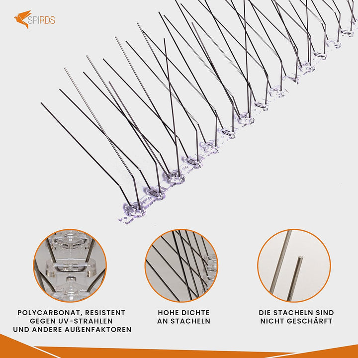 SPIRDS 3 Meter Schwalbenabwehr Dichte Stacheln Vogelabwehr-Spikes Schutz vom Balkon Fensterbank Sims