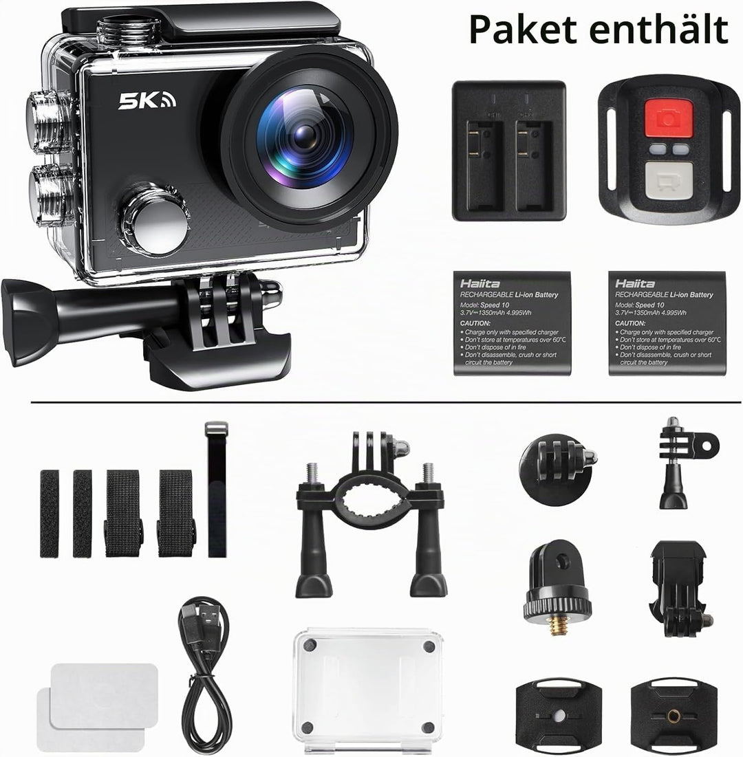 Action Cam, 5K30FPS 30MP Action Cam 40M Unterwasserkamera wasserdichte WiFi 170° Ultra-Weitwinkel EI