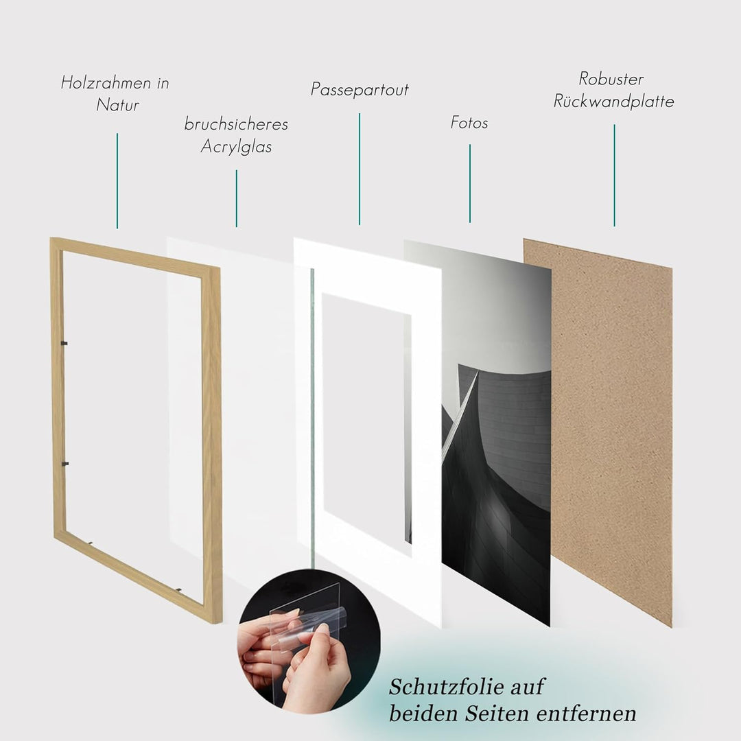 VUVUZULA Bilderrahmen 30x30cm Holz Quadratisch Fotorahmen Holzrahmen MDF Rahmen mit Passepartout 20x